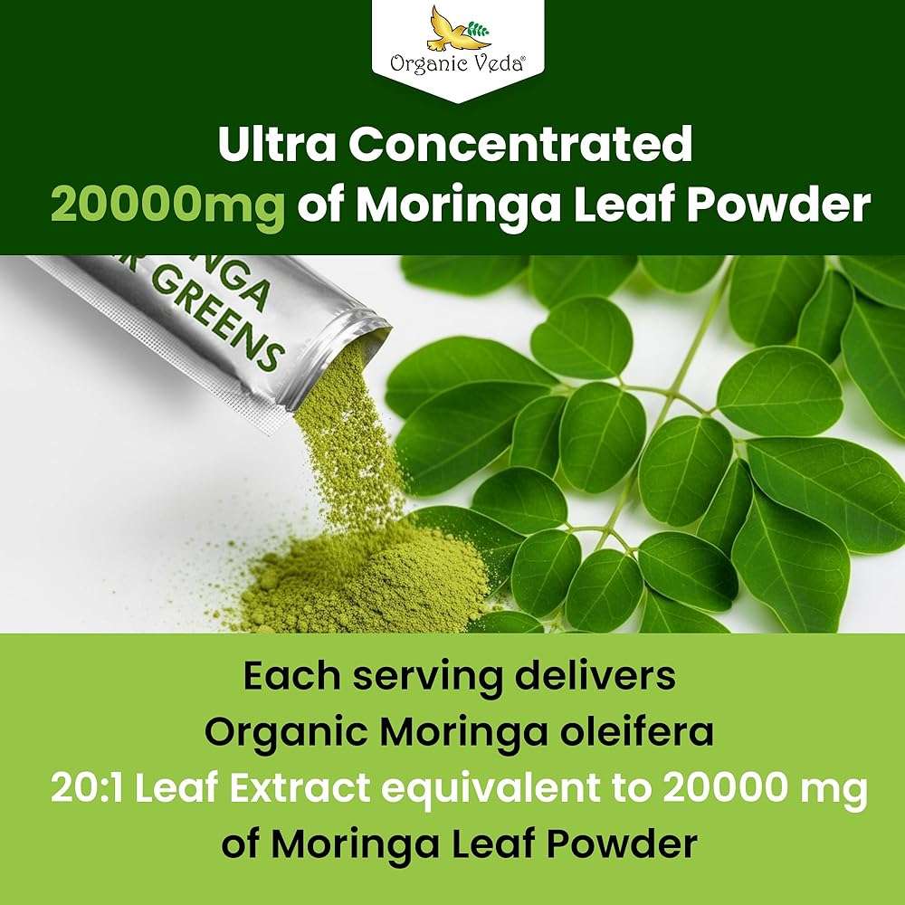 Organic Veda Moringa Amla Greens, Superfood Drink Mix Tea Powder 30 Sticks - Pineapple Juice, Concentrated Moringa Powder, Amla Juice Vitamin C & Antioxidants for Energy, Hair Growth, Skin & Immunity - Image 5