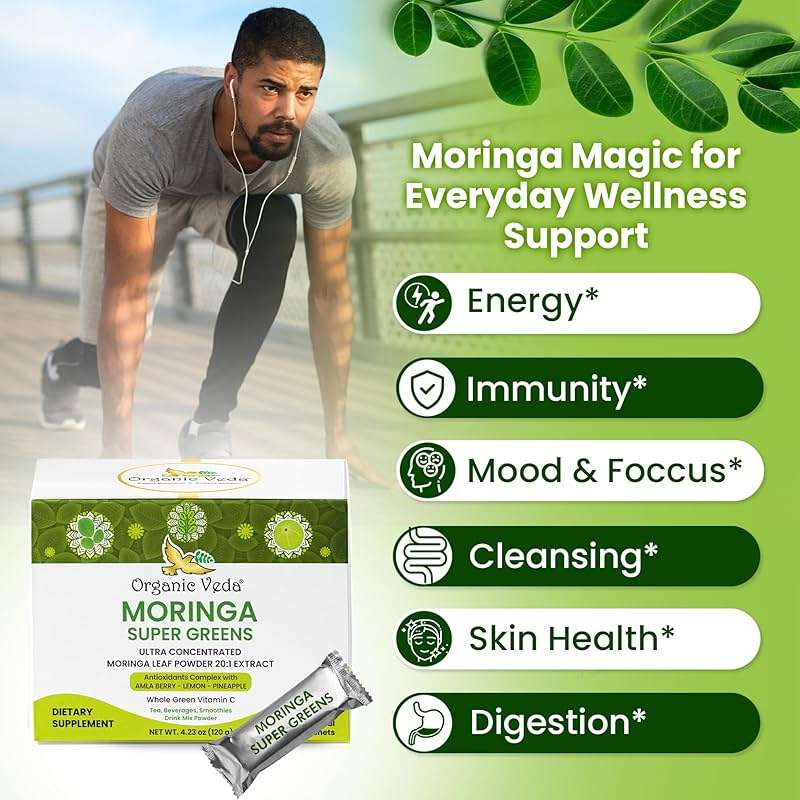 Organic Veda Moringa Amla Greens, Superfood Drink Mix Tea Powder 30 Sticks - Pineapple Juice, Concentrated Moringa Powder, Amla Juice Vitamin C & Antioxidants for Energy, Hair Growth, Skin & Immunity - Image 6