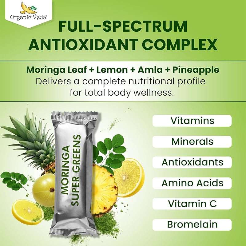 Organic Veda Moringa Amla Greens, Superfood Drink Mix Tea Powder 30 Sticks - Pineapple Juice, Concentrated Moringa Powder, Amla Juice Vitamin C & Antioxidants for Energy, Hair Growth, Skin & Immunity - Image 7
