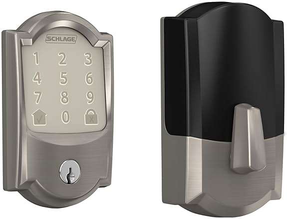Schlage Encode Smart Wi-Fi Deadbolt Lock with Touchscreen Keypad, Keyless Front Door Entry, App Control, Alexa, Google Home and Airbnb Compatible, Satin Nickel, BE489WB CAM 619 - Image 1