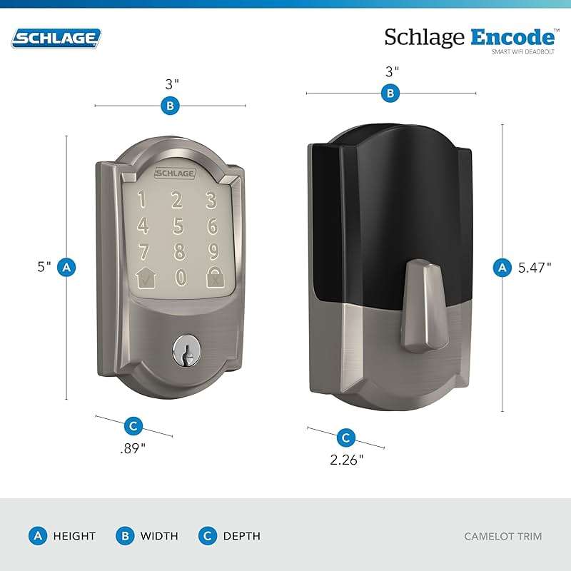 Schlage Encode Smart Wi-Fi Deadbolt Lock with Touchscreen Keypad, Keyless Front Door Entry, App Control, Alexa, Google Home and Airbnb Compatible, Satin Nickel, BE489WB CAM 619 - Image 3