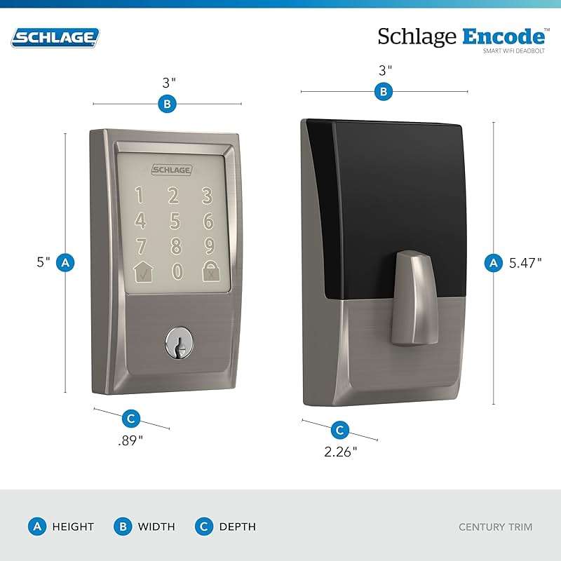 Schlage Encode Smart Wi-Fi Deadbolt Lock with Touchscreen Keypad, Keyless Front Door Entry, App Control, Alexa, Google Home and Airbnb Compatible, Satin Nickel, BE489WB CEN 619 - Image 3