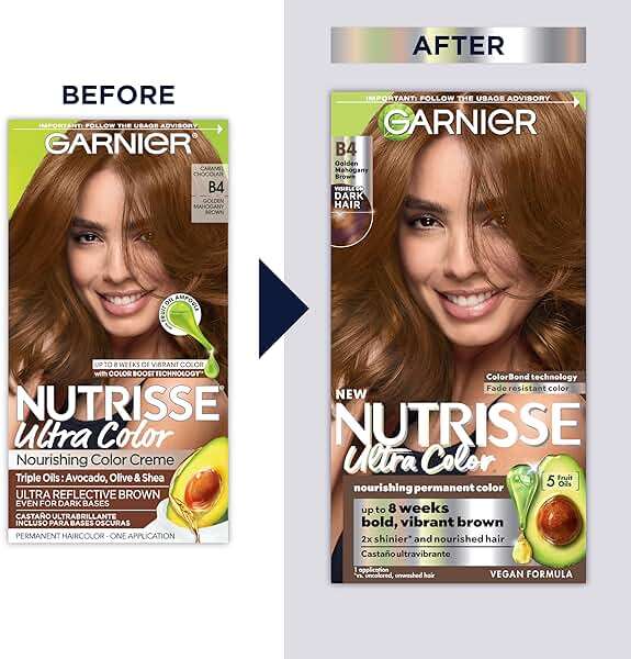 Garnier Nutrisse Ultra Color Hair Color, Permanent Hair Dye for Up to 8 Weeks of Bold, Vibrant, Fade-Resistant Results, Vegan & Cruelty-Free, B4 Golden Mahogany Brown (Caramel Chocolate), 2 Count - Image 2