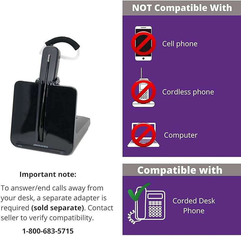 Plantronics CS540 Wireless Headset Bundle with Lifter and Headset Advisor Wipe (Renewed) - Image 2