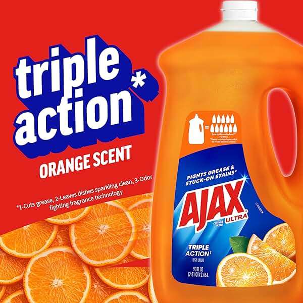 Ajax Ultra Liquid Dish Soap Orange Scent, Triple Action, 90 fl oz Bottle - Image 2