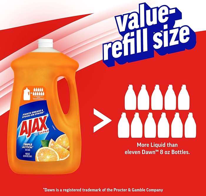 Ajax Ultra Liquid Dish Soap Orange Scent, Triple Action, 90 fl oz Bottle - Image 3