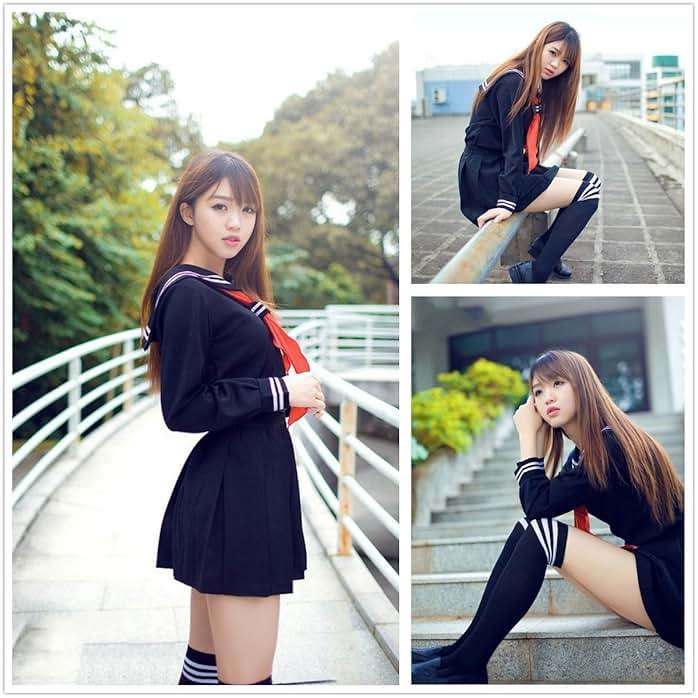 Classic Japanese School Girls Sailor Dress Shirts Uniform Anime Cosplay Costumes with Socks Set - Image 2