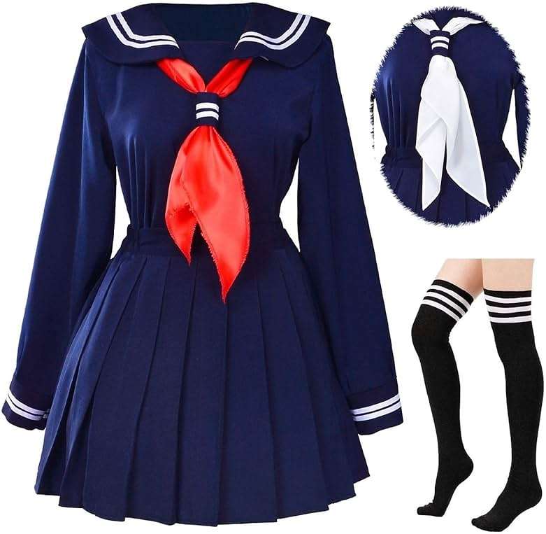 Classic Japanese School Girls Sailor Dress Shirts Uniform Anime Cosplay Costumes with Socks Set - Image 3