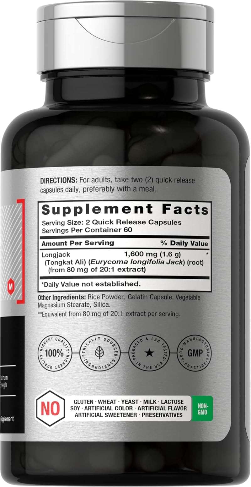 Horbäach Longjack Tongkat Ali for Men and Women | 120 Capsules | Extract Supplement | Maximum Strength Pills | Eurycoma Longifolia | Non-GMO and Gluten Free - Image 2