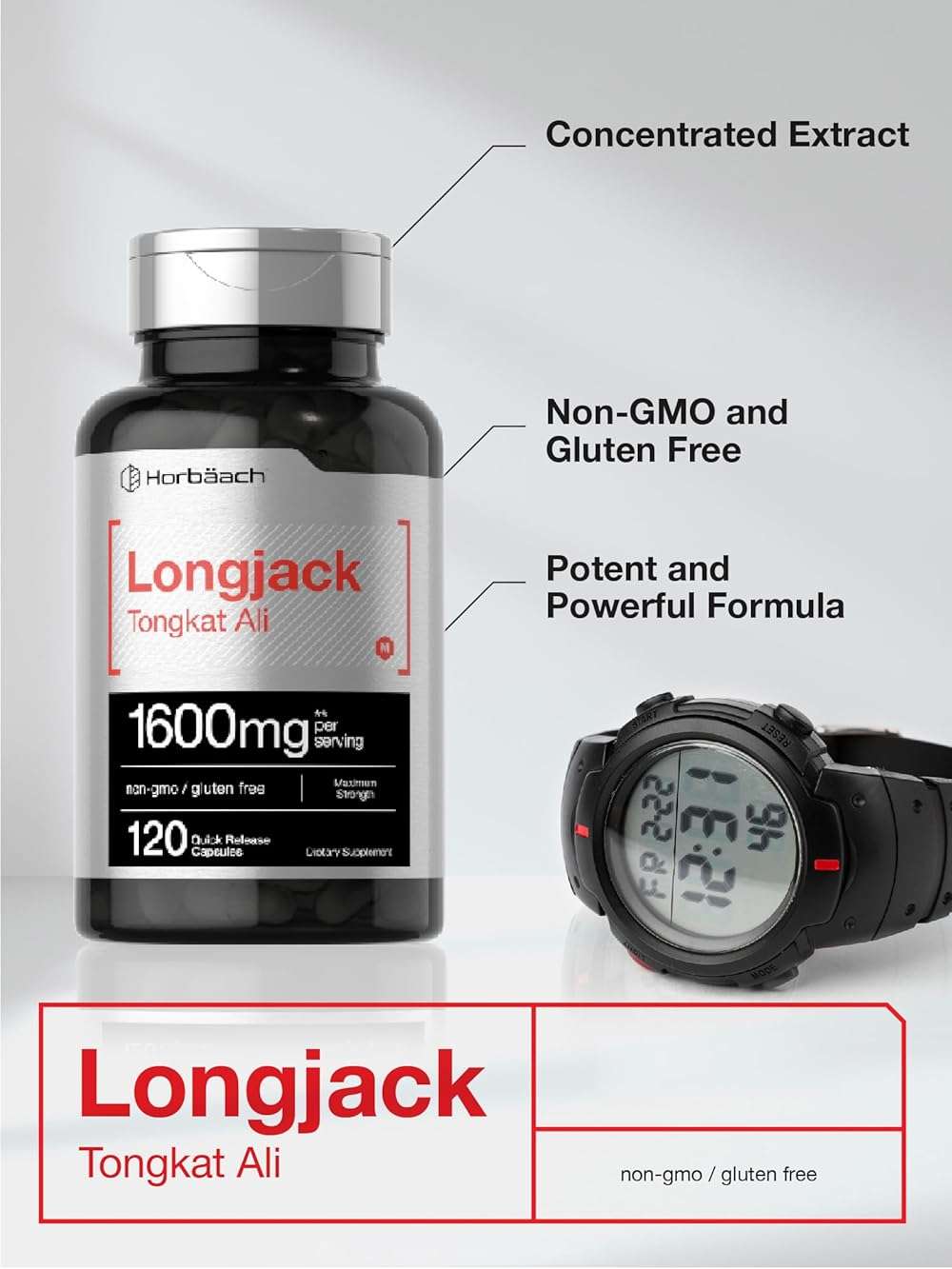 Horbäach Longjack Tongkat Ali for Men and Women | 120 Capsules | Extract Supplement | Maximum Strength Pills | Eurycoma Longifolia | Non-GMO and Gluten Free - Image 3
