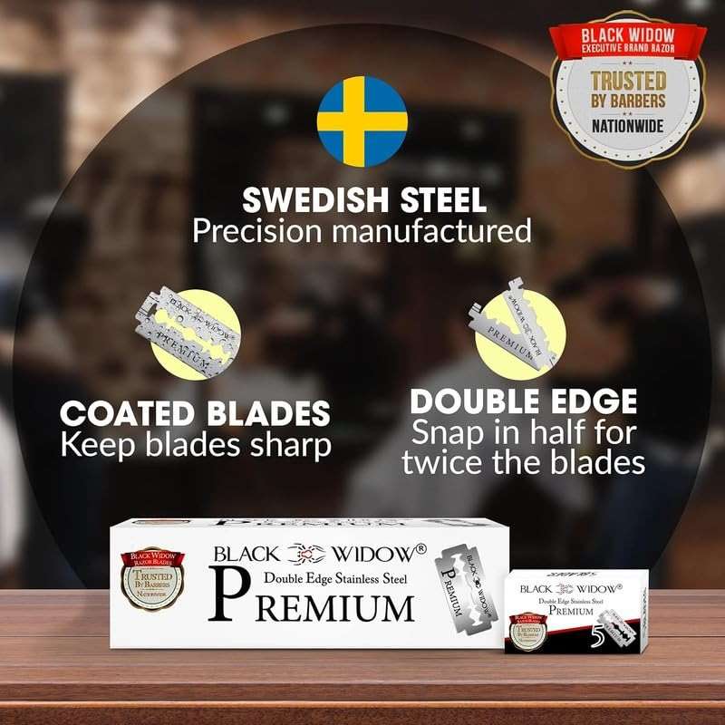 Black Widow Premium Double Edge Razor Blades - Swedish Steel Premium for Safety Razors and Straight Edge Razors - (100 Count) - Image 8