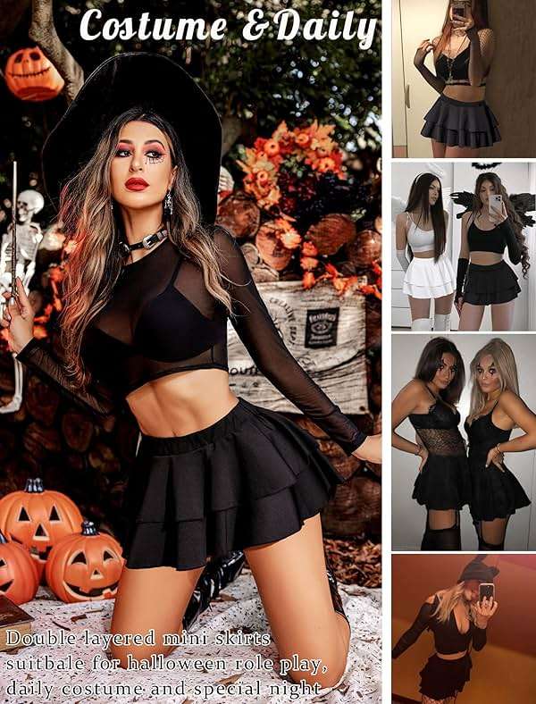Avidlove Womens Pleated Mini Skirt Solid Ruffle Lingerie Skirts Layered Y2K Plaid Outfit for Schoolgirl Role Play XS-4XL - Image 2