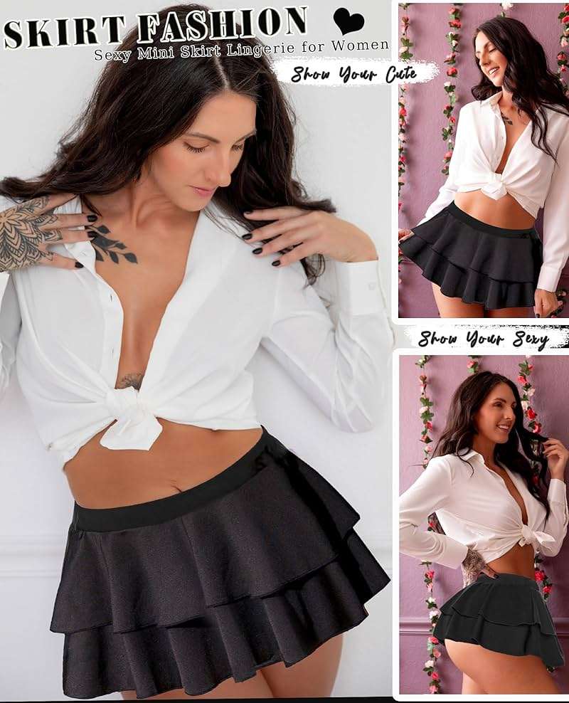 Avidlove Womens Pleated Mini Skirt Solid Ruffle Lingerie Skirts Layered Y2K Plaid Outfit for Schoolgirl Role Play XS-4XL - Image 7