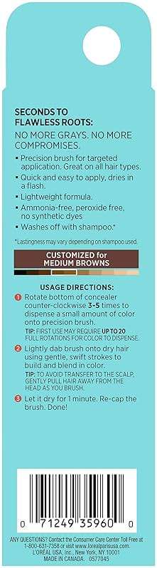 L'Oreal Paris Magic Root Precision Pen, Temporary Gray Hair Cover Up Concealer Brush with Washable Formula, Hair Concealer for Scattered Grays, 5 Medium Brown, 0.05 fl oz - Image 2