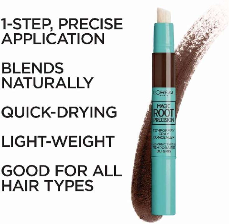 L'Oreal Paris Magic Root Precision Pen, Temporary Gray Hair Cover Up Concealer Brush with Washable Formula, Hair Concealer for Scattered Grays, 5 Medium Brown, 0.05 fl oz - Image 4