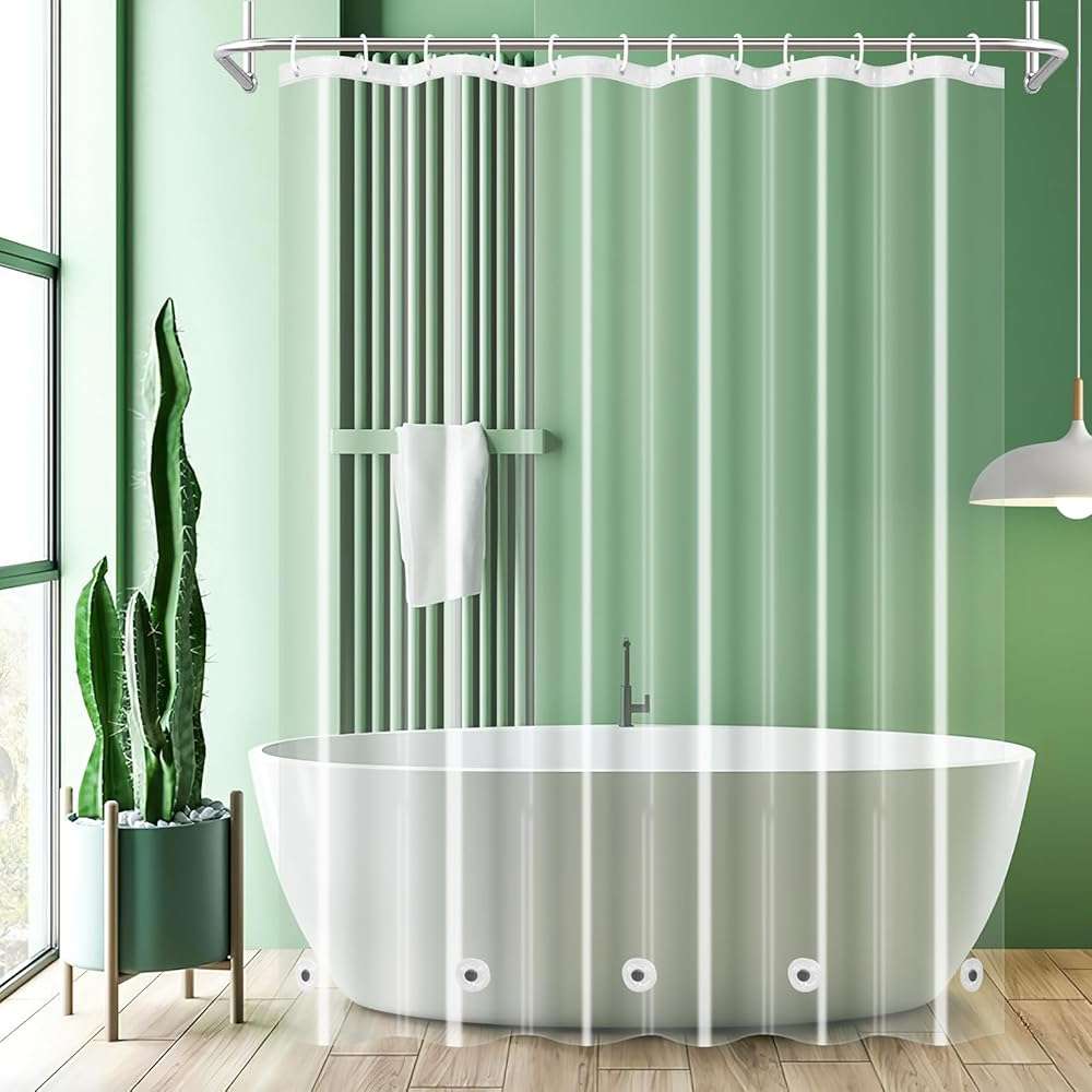 UFRIDAY Clear Shower Curtain Liner 72 x 75 inch, PEVA Bath Curtain for Home and Hotel, Extra Long Shower Curtain with 5 Magnets Bottom - Image 1