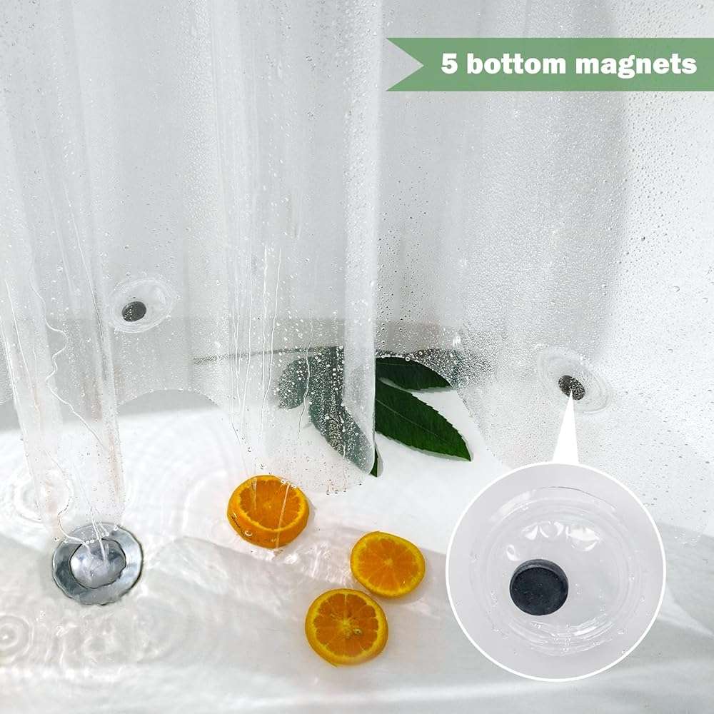 UFRIDAY Clear Shower Curtain Liner 72 x 75 inch, PEVA Bath Curtain for Home and Hotel, Extra Long Shower Curtain with 5 Magnets Bottom - Image 5