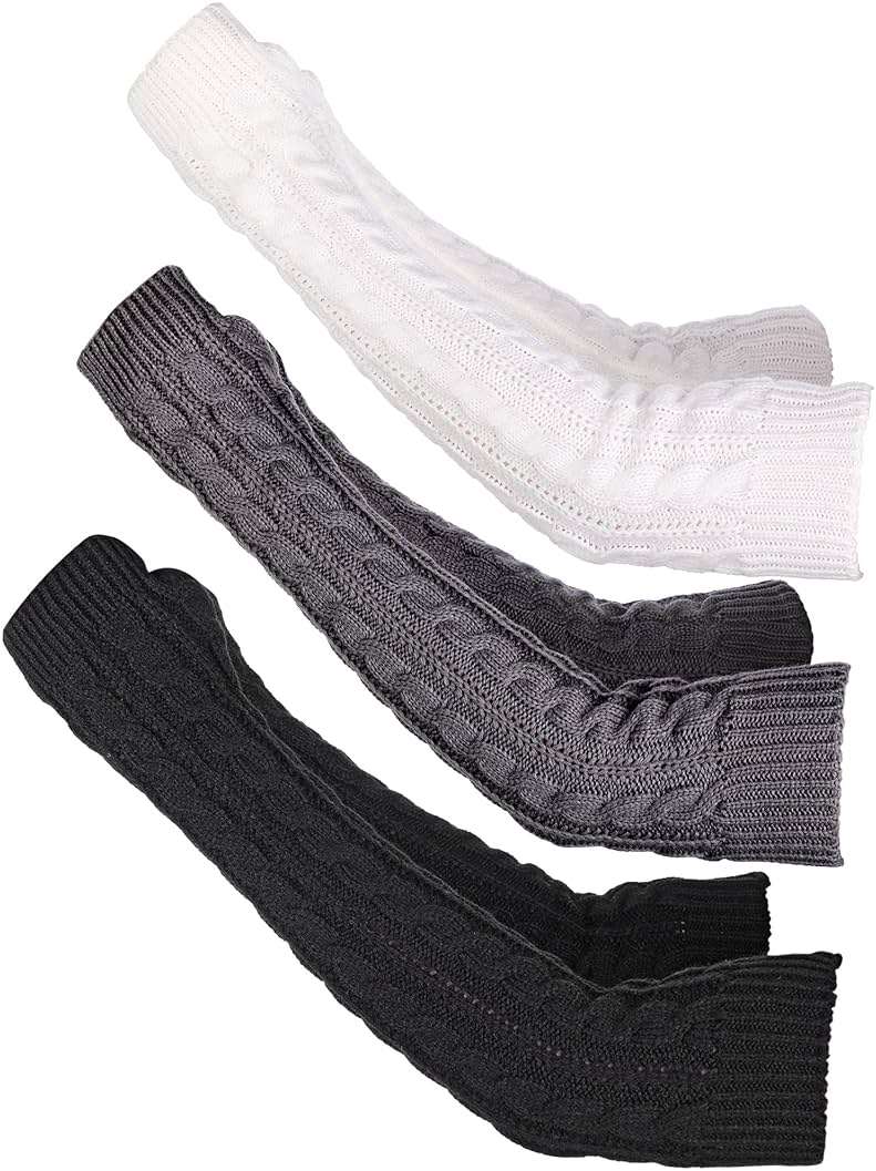 Bememo 3 Pairs Arm Warmers Long Fingerless Gloves Knit Wrist Warmers with Thumb Hole Open Finger Arm Socks for Women Adult - Image 1