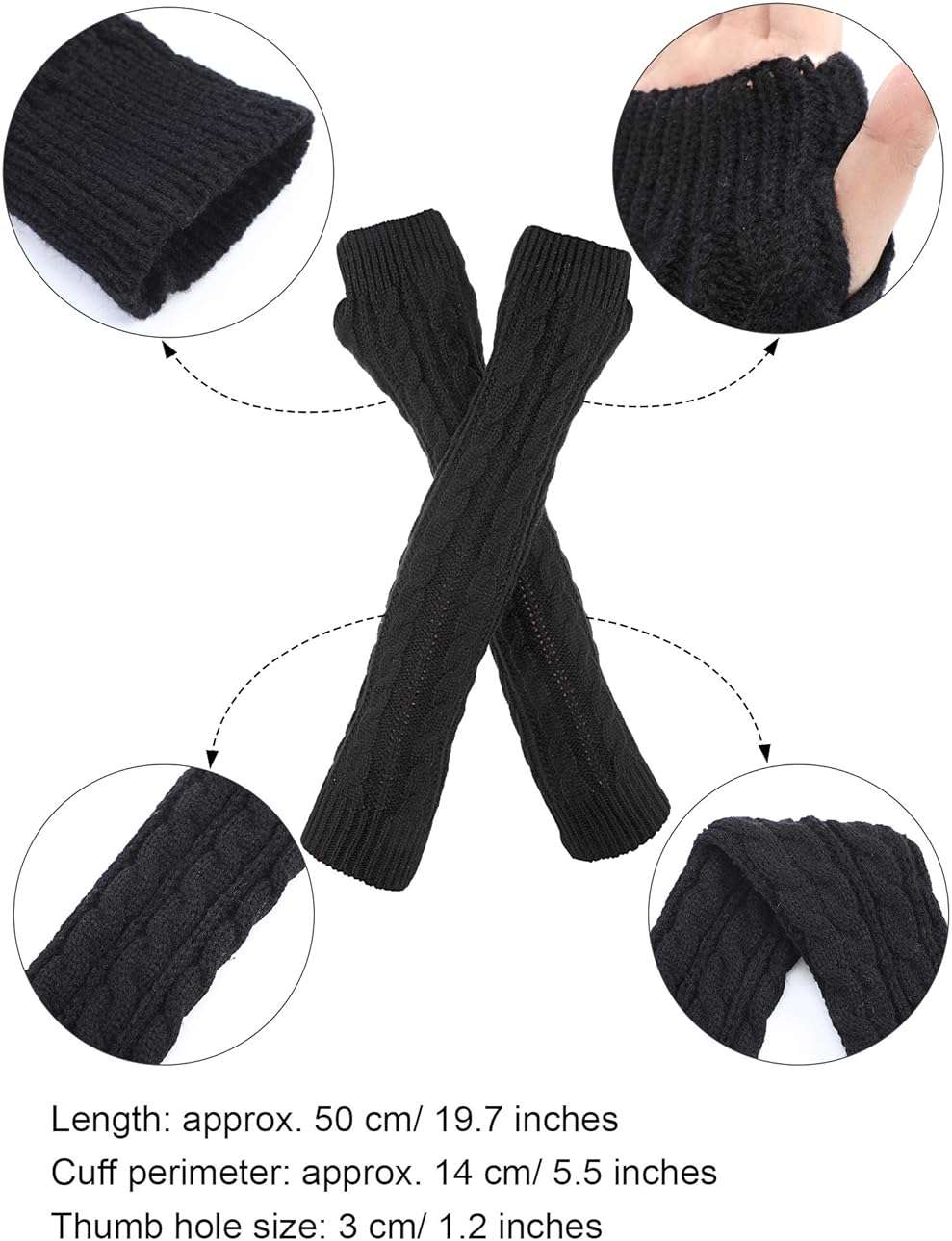 Bememo 3 Pairs Arm Warmers Long Fingerless Gloves Knit Wrist Warmers with Thumb Hole Open Finger Arm Socks for Women Adult - Image 2