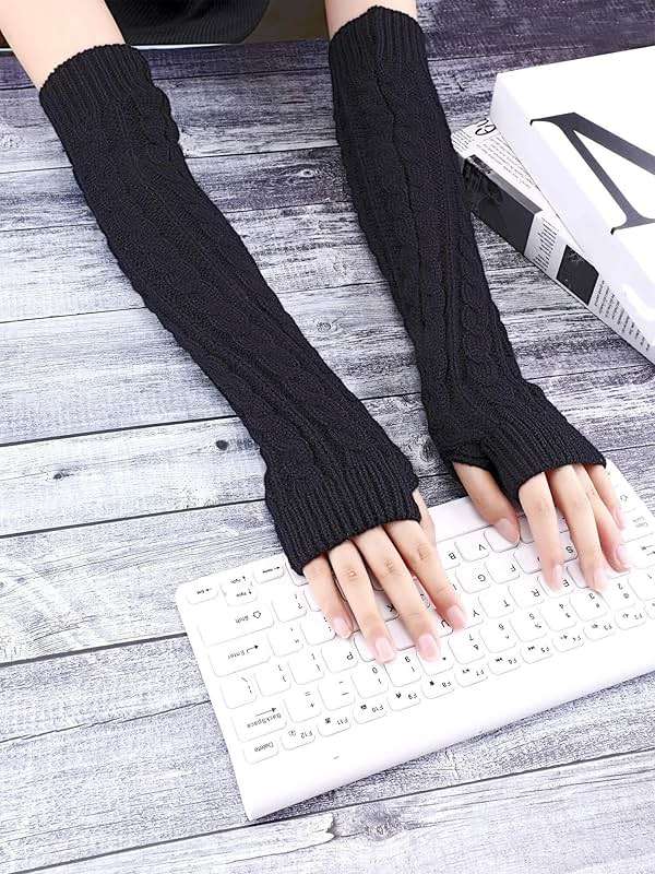 Bememo 3 Pairs Arm Warmers Long Fingerless Gloves Knit Wrist Warmers with Thumb Hole Open Finger Arm Socks for Women Adult - Image 3