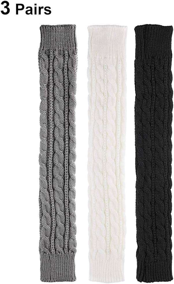 Bememo 3 Pairs Arm Warmers Long Fingerless Gloves Knit Wrist Warmers with Thumb Hole Open Finger Arm Socks for Women Adult - Image 5