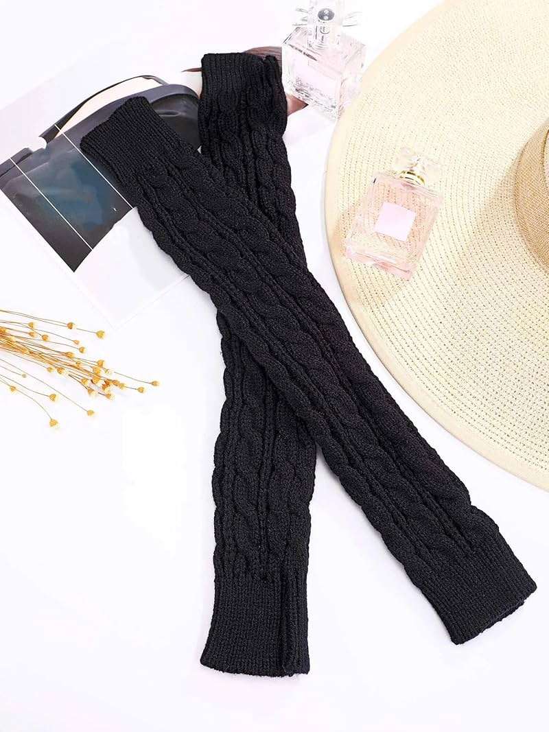 Bememo 3 Pairs Arm Warmers Long Fingerless Gloves Knit Wrist Warmers with Thumb Hole Open Finger Arm Socks for Women Adult - Image 6