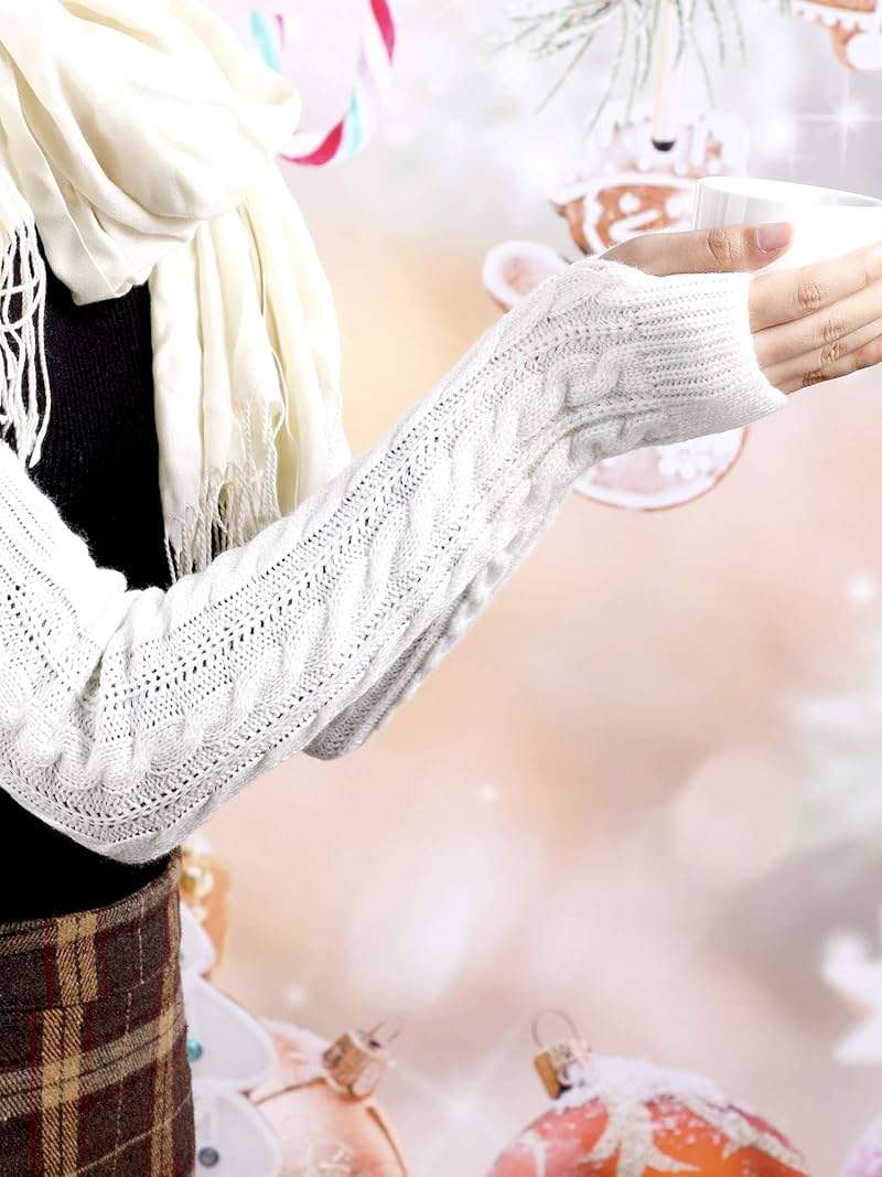 Bememo 3 Pairs Arm Warmers Long Fingerless Gloves Knit Wrist Warmers with Thumb Hole Open Finger Arm Socks for Women Adult - Image 7