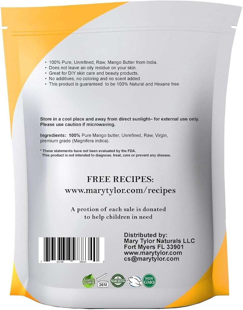 Mary Tylor Naturals Mango Butter 1 lb Cold Pressed, Unrefined,Raw Pure Mango Butter — - Image 4