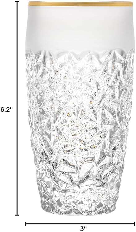 Barski - European Quality Glass - Crystal - Set of 6 - Highball - Hiball Tumblers - 16 oz. - Raindrop Design with Frosted Border and Gold Rim on Tumbler - Glasses are Made in Europe - Image 3