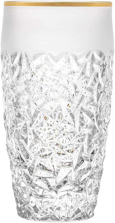 Barski - European Quality Glass - Crystal - Set of 6 - Highball - Hiball Tumblers - 16 oz. - Raindrop Design with Frosted Border and Gold Rim on Tumbler - Glasses are Made in Europe - Image 7