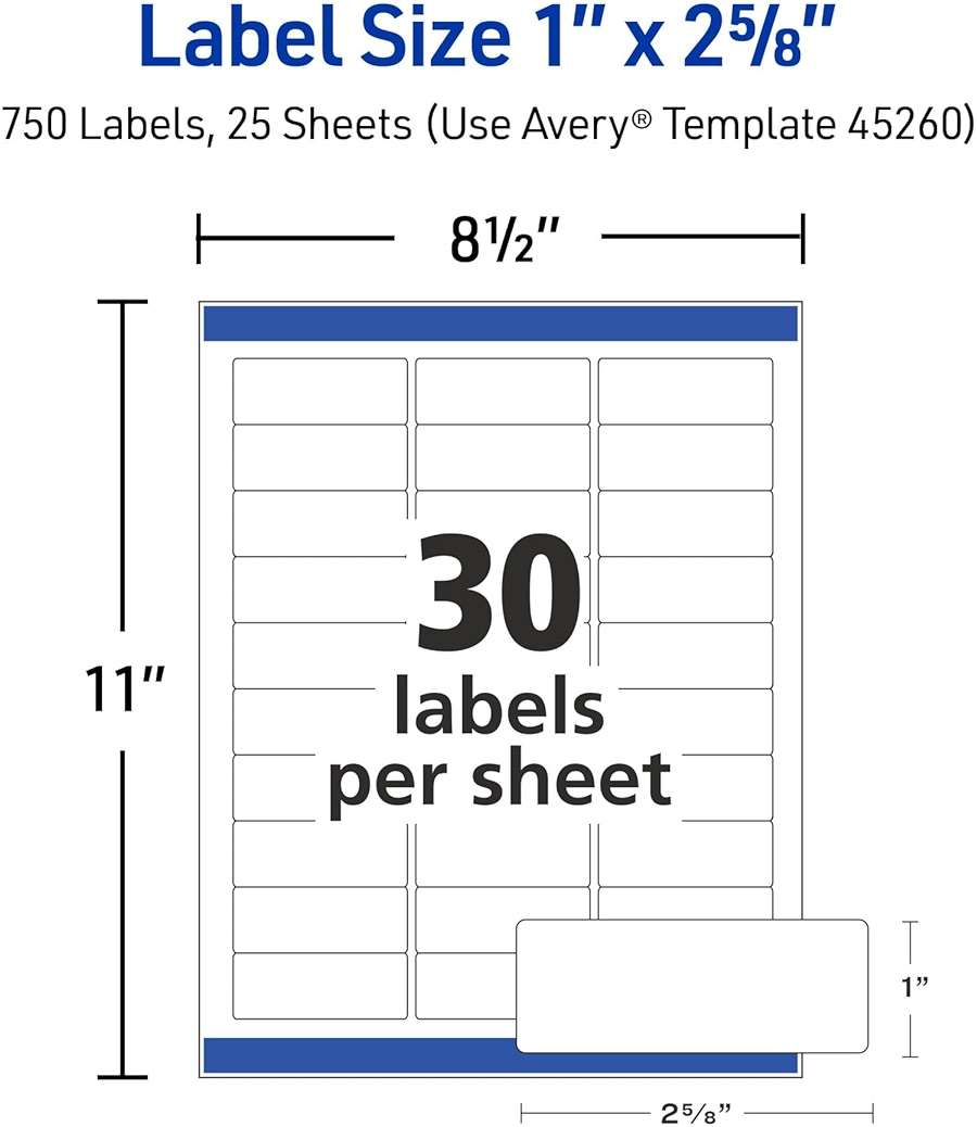 Avery Easy Peel Printable Address Labels with Sure Feed, 1" x 2-5/8" Customizable Stickers, White, 1,500 Blank Mailing Labels, Great for Mailing, Shipping, and More (2-Pack of 5260) - Image 2