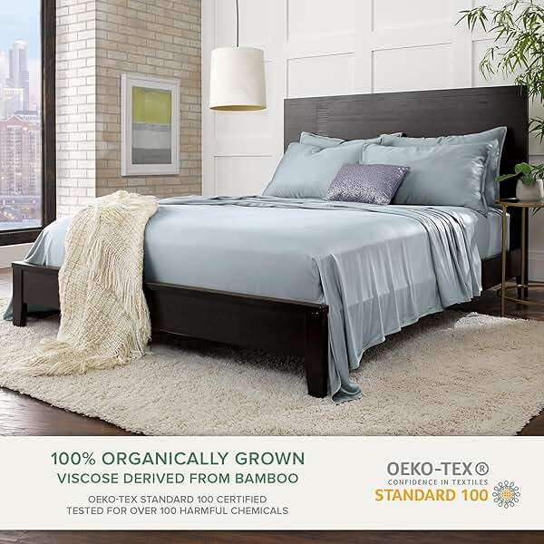 Pure Bamboo Queen Sheets, Genuine 100% Organic Viscose Derived from Bamboo Bed Sheet Set, Luxuriously Soft & Cooling, Double Stitching, 2 Year Quality Promise (Queen, Sterling Blue) - Image 3