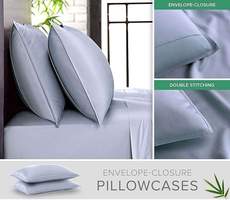 Pure Bamboo Queen Sheets, Genuine 100% Organic Viscose Derived from Bamboo Bed Sheet Set, Luxuriously Soft & Cooling, Double Stitching, 2 Year Quality Promise (Queen, Sterling Blue) - Image 4