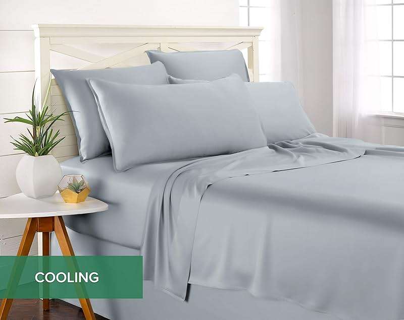 Pure Bamboo Queen Sheets, Genuine 100% Organic Viscose Derived from Bamboo Bed Sheet Set, Luxuriously Soft & Cooling, Double Stitching, 2 Year Quality Promise (Queen, Sterling Blue) - Image 5