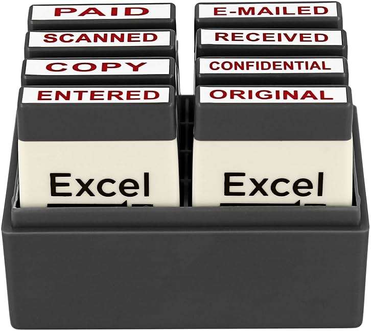 ExcelMark Mini Office Message Rubber Stamp Set - Red Ink - Storage Tray Included - Image 6