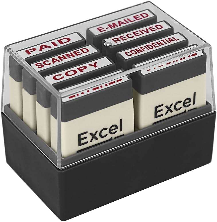 ExcelMark Mini Office Message Rubber Stamp Set - Red Ink - Storage Tray Included - Image 7