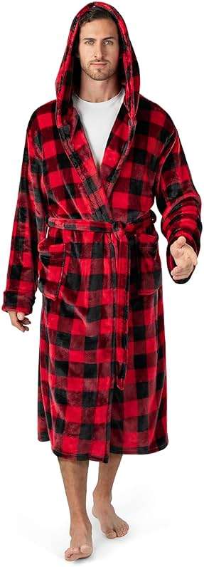 PAVILIA Mens Robe, Hooded Fleece Bathrobe for Men, Plush Long Warm Robe for Male Bath Spa - Image 1