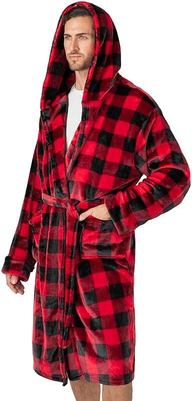PAVILIA Mens Robe, Hooded Fleece Bathrobe for Men, Plush Long Warm Robe for Male Bath Spa - Image 2