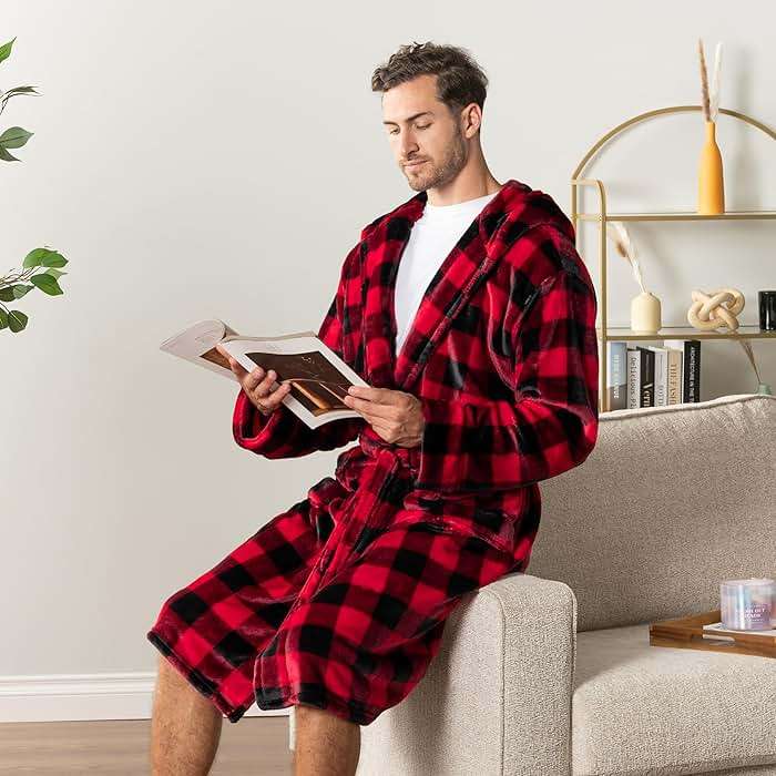 PAVILIA Mens Robe, Hooded Fleece Bathrobe for Men, Plush Long Warm Robe for Male Bath Spa - Image 4