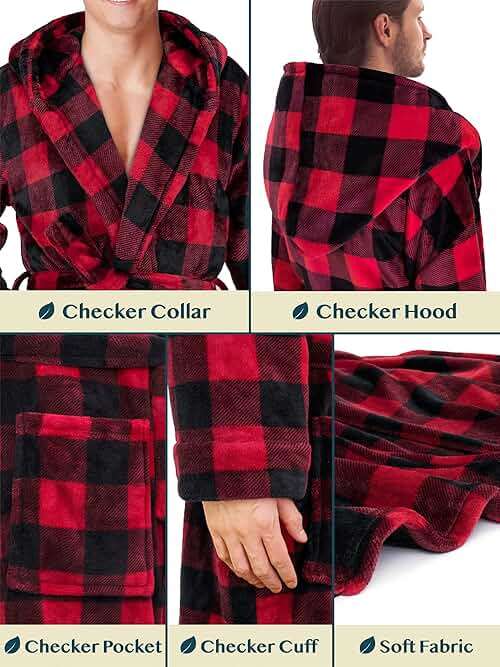 PAVILIA Mens Robe, Hooded Fleece Bathrobe for Men, Plush Long Warm Robe for Male Bath Spa - Image 5