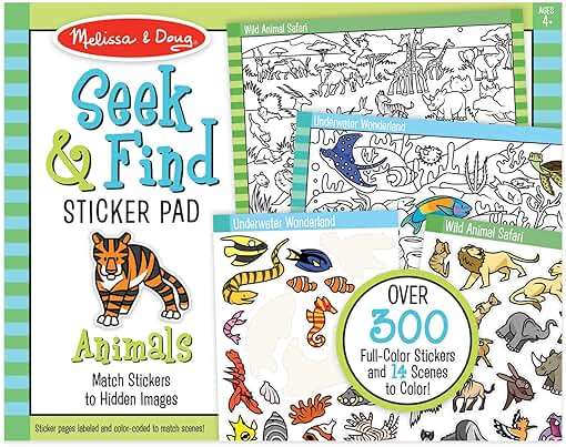 Melissa & Doug Seek & Find Sticker Pad – Animals, 400+ Stickers & 14 Scenes to Color, Search & Find Sticker Activity Pad for Coloring & Matching, Creative Learning Toys for Kids 4+ - FSC Certified - Image 1