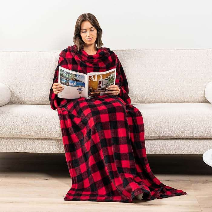 PAVILIA Wearable Blanket with Sleeves for Adult Women Men, Cozy Fleece Warm Wrap Throw with Arms, Gifts for Christmas, Wife - Image 2