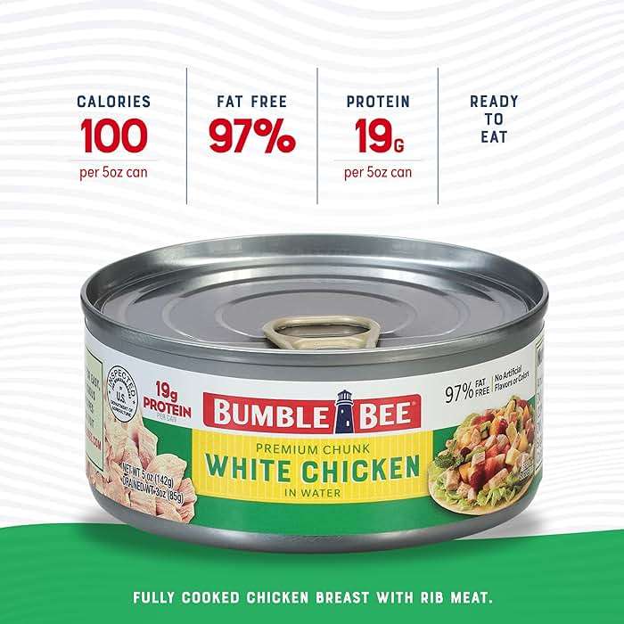 Bumble Bee Premium White Chicken Breast with Rib Meat in Water - 19g Protein per Serving - Gluten Free, Keto Friendly Canned Chicken - 5 oz (Pack of 1) - Image 4