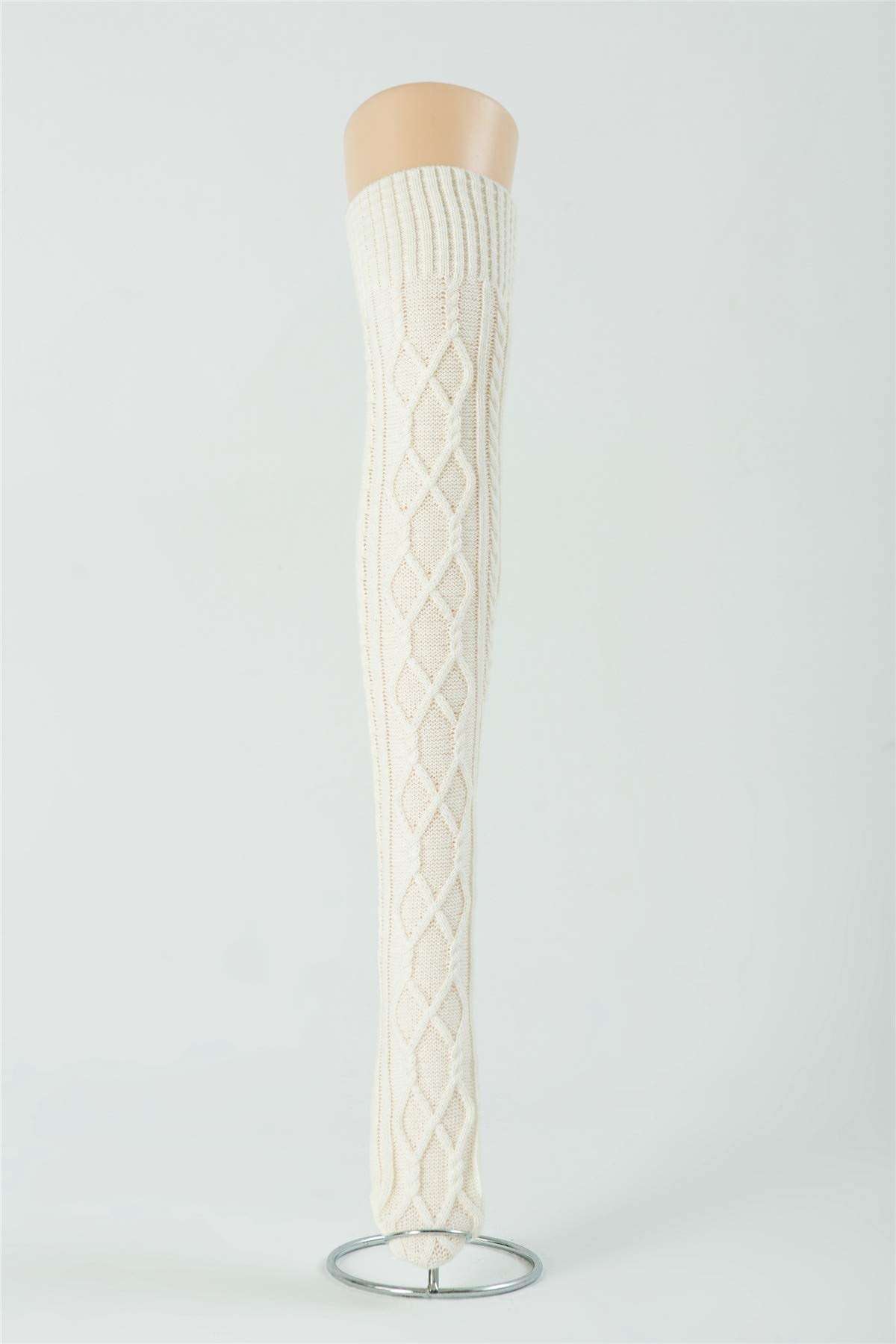 Leoparts Cable Knit Thigh High Socks for Women Over the Knee Boot Socks Extra Long Leg Warmer Winter Stockings - Image 3