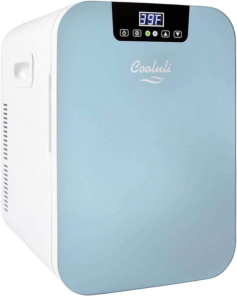 Cooluli 20L Mini Fridge For Bedroom - Car, Office Desk & College Dorm Room Glass Front Digital Temperature Control 12v Small Refrigerator for Food, Drinks, Skin Care, Beauty Breast Milk (Blue) - Image 1