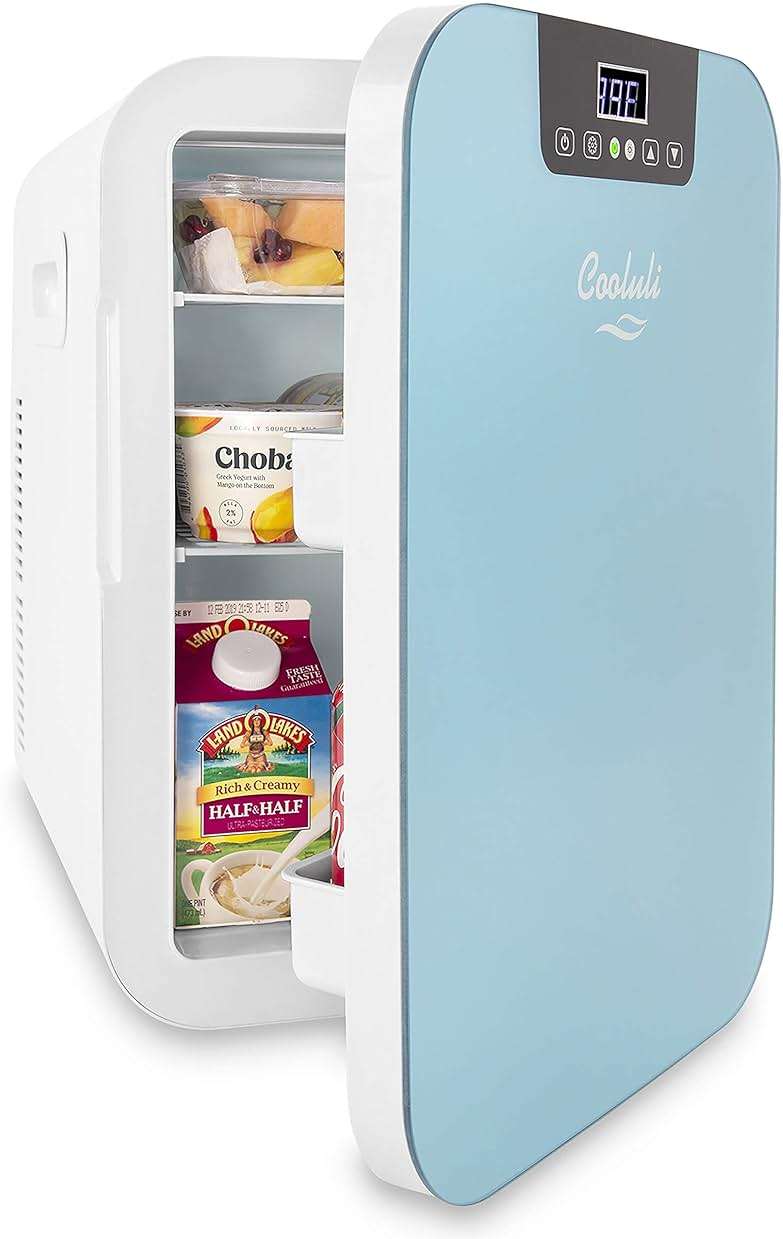 Cooluli 20L Mini Fridge For Bedroom - Car, Office Desk & College Dorm Room Glass Front Digital Temperature Control 12v Small Refrigerator for Food, Drinks, Skin Care, Beauty Breast Milk (Blue) - Image 3