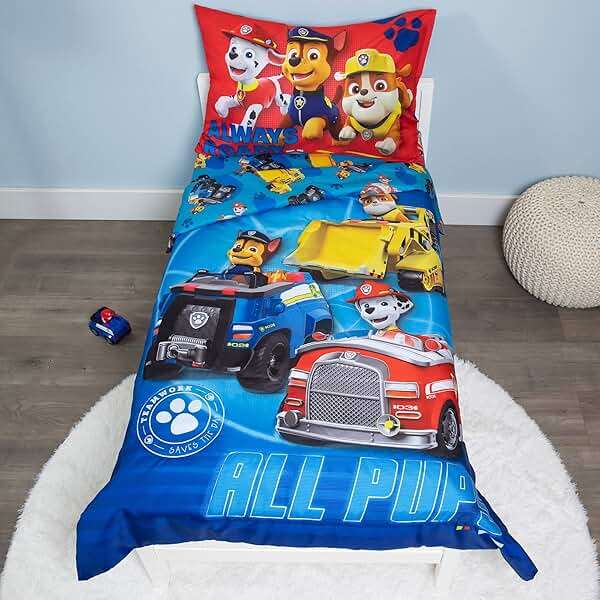 Paw Patrol Calling All Pups 4 Piece Toddler Bedding Set – Includes Comforter, Sheet Set – Fitted + Top Sheet + Reversible Pillowcase for Boys Bed, Blue - Image 2