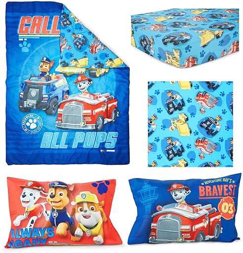 Paw Patrol Calling All Pups 4 Piece Toddler Bedding Set – Includes Comforter, Sheet Set – Fitted + Top Sheet + Reversible Pillowcase for Boys Bed, Blue - Image 3