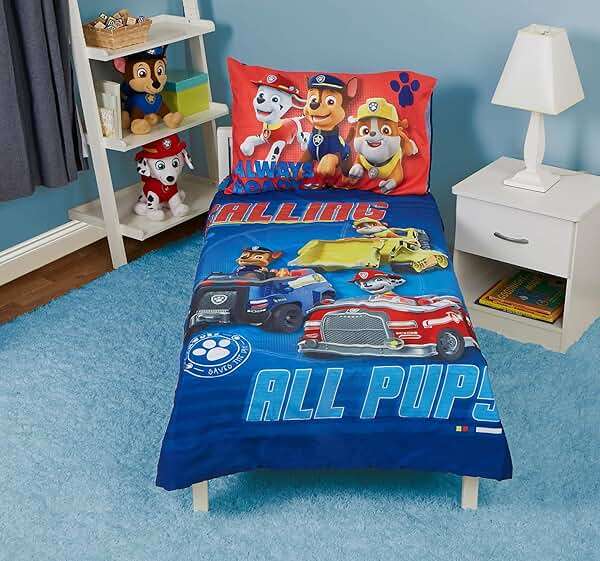 Paw Patrol Calling All Pups 4 Piece Toddler Bedding Set – Includes Comforter, Sheet Set – Fitted + Top Sheet + Reversible Pillowcase for Boys Bed, Blue - Image 8