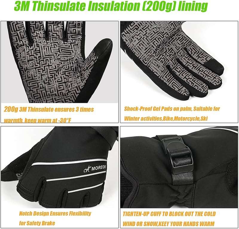 MOREOK Waterproof & Windproof -30°F Winter Gloves for Men/Women, 3M Thinsulate Thermal Gloves Touch Screen Warm Gloves for Skiing,Cycling,Motorcycle,Running - Image 2
